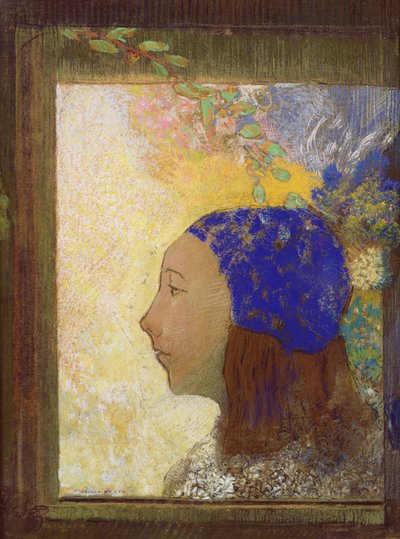 Giovane ragazza con un berretto blu, dopo il 1890 da Odilon Redon